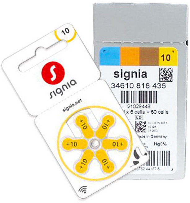 시그니아 보청기 밧데리 10번 노랑 60알 1박스