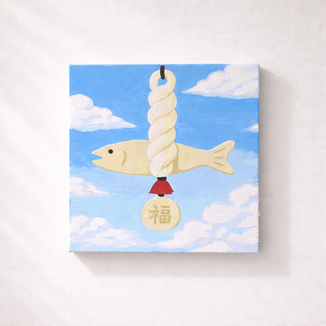 보코니 돈이 들어오는 복그림 쉬운 명화 유화 그림 그리기 DIY 세트 20 X 20 cm, 하늘 나는 액막이 명태, 1개