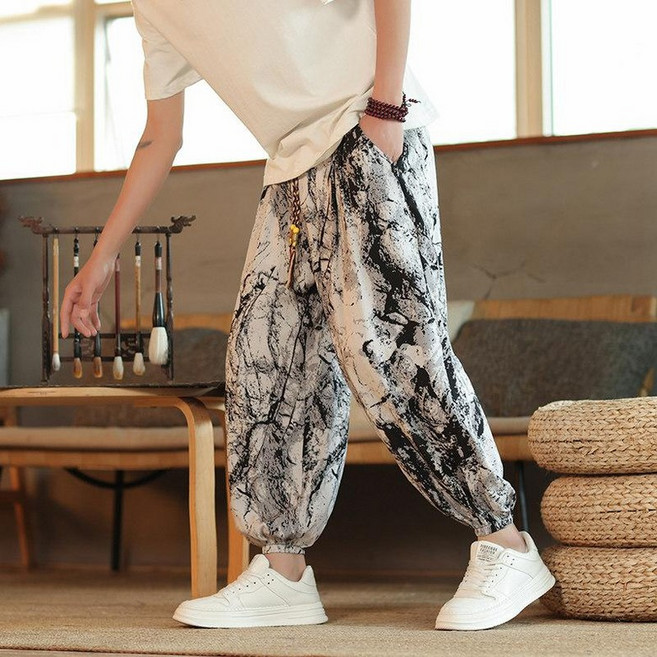 코끼리바지 남성용 팬츠 프린트 빅사이즈 휴가 휴양지 동남아