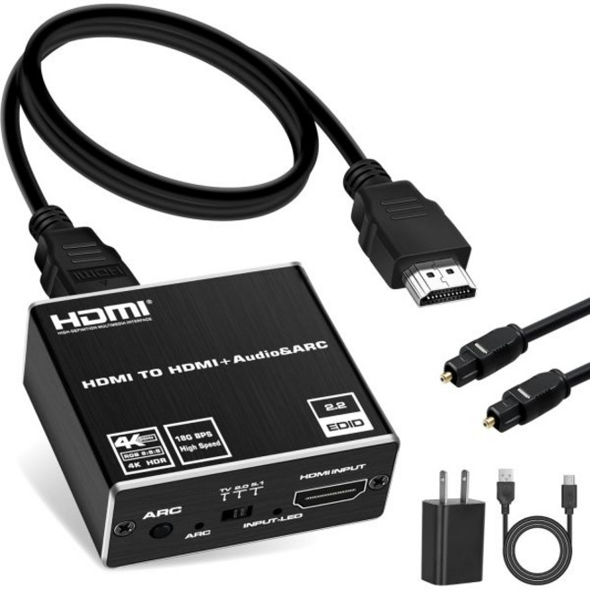 HDMI ARC에서 광학 오디오 어댑터 4K60Hz 분배기 변환기 to Toslink SPDIF 3.5mm 잭 AUX 출력 금속 추출기 블루레이 재생 사운드바 지원, HDMI ARC-광학 오디오 어댑터 NEWCARE 4K, 1개