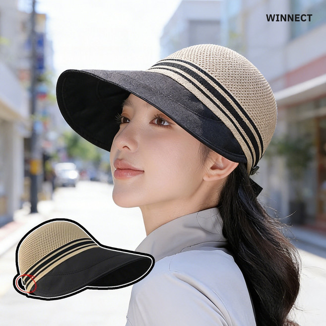 mlgh-567 여성 버킷햇 통풍 디자인 썬캡 자외선 차단 모자 포니테일 가능 모자 아웃도어 스포츠 캡 여름용 패션 모자