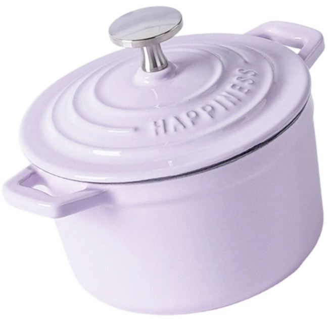 튼튼한 에나멜 코팅 무쇠 더치 오븐 냄비 (뚜껑 포함) - 0.9쿼트 14cm - 빵 굽기 스튜 찜 요리용, Purple