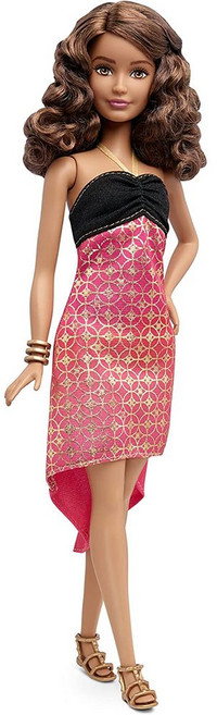 바비 패셔니스타 인형 웨이브 브루넷 크레이지 포 코랄 무늬 원피스 신발 액세서리 세트, 바비 패셔니스타 인형  산호에 미쳐있다