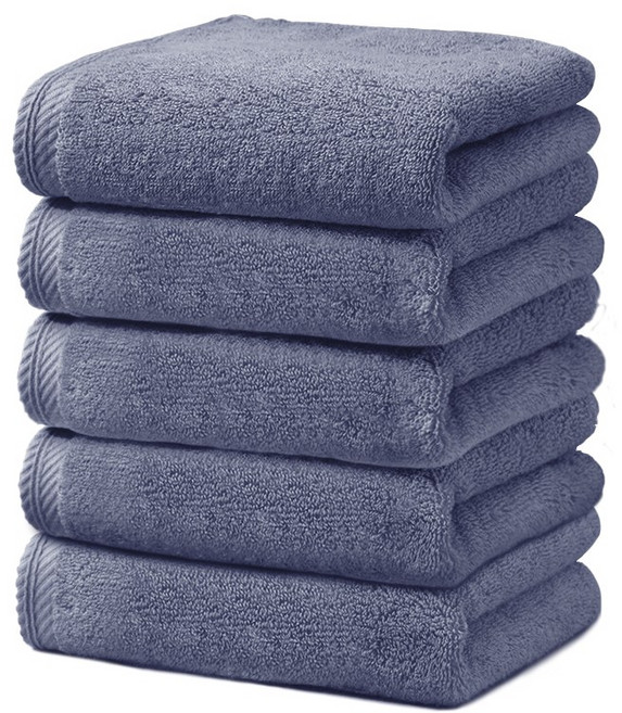 록신 세면타월 150g 40수 면사 사계절용 수건 먼지없는수건 수건답례품, 블루, 5개