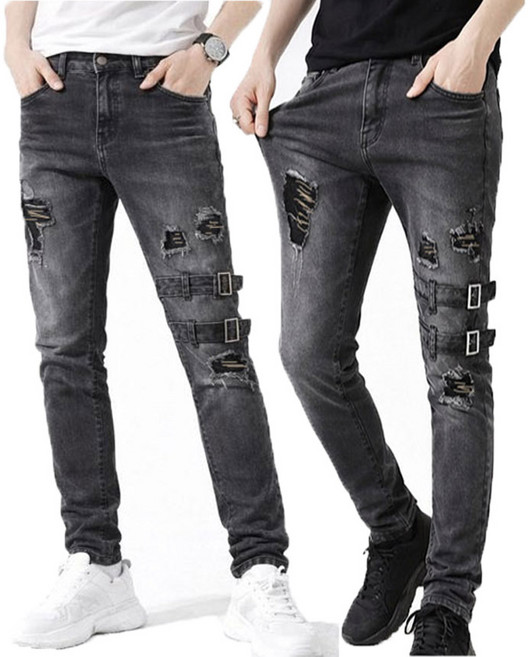 남성청바지 라이더 데님 팬츠 찢어진 청바지 빈티지스타일 슬림 시키니 핏