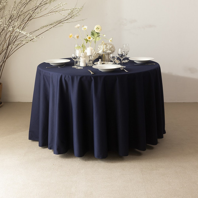 대성섬유 대폭 이음선없는 고급융단 호텔 예식장 대형 원형식탁보, 네이비, 테이블보지름270cm, 1개