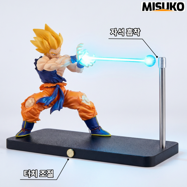 드래곤볼 무드등 손오공 피규어 자석 발광 야광등 터치 조절, 자석 흡착형, blue