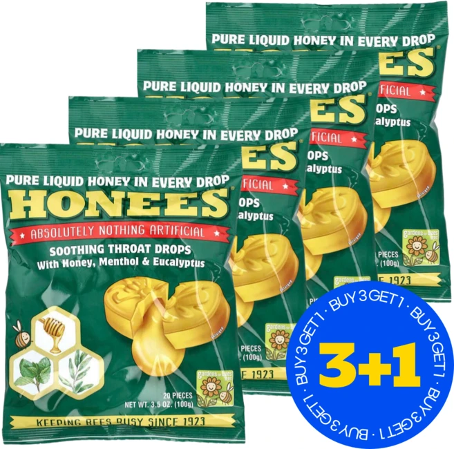 Honees 허니스 사탕 허니 멘솔 유칼립투스 코프 드롭 목캔디 20개입 4팩, 100g, 4개 - 쿠팡