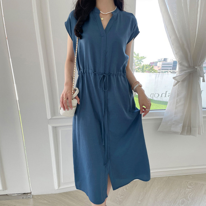 [당일배송][루시다] 블론디 차이넥 린넨 원피스