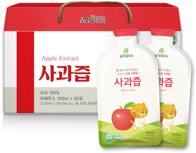 황지네이처 국내산 순수 사과즙 사과주스, 100ml, 1개