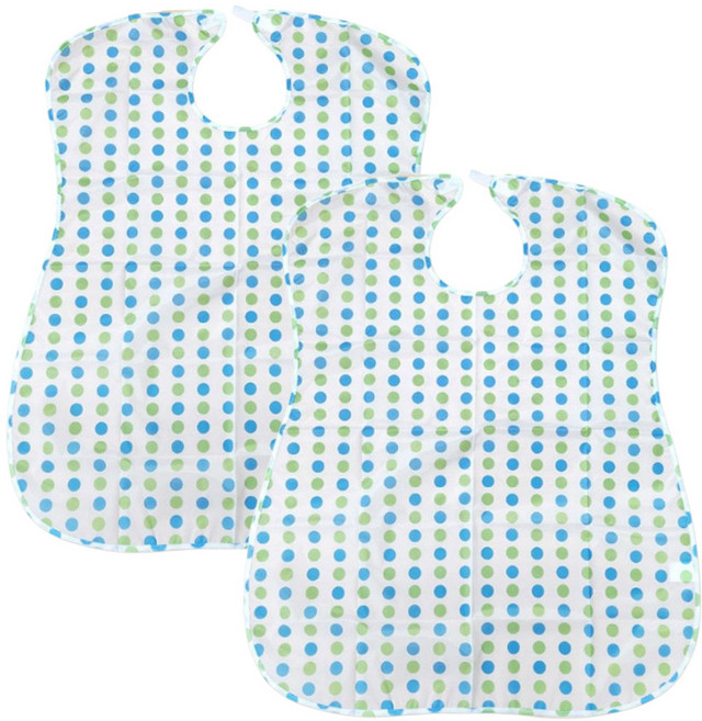 세븐 도트무늬 방수 턱받이 노인 요양원 식사 앞치마 벨크로타입, 2개, 블루