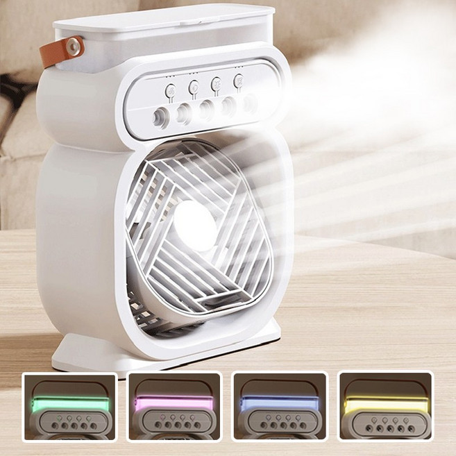 Fowod 미니 냉풍기 저소음 휴대용 에어컨 사무용 탁상용 선풍기, 흰색