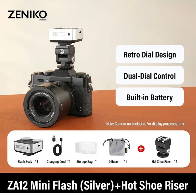 소니 zv1 후지필름 xt5 미러리스 카메라용 ZENIKO ZA12 플래시 외부 탑 라이트 핫슈, 03 Sliver