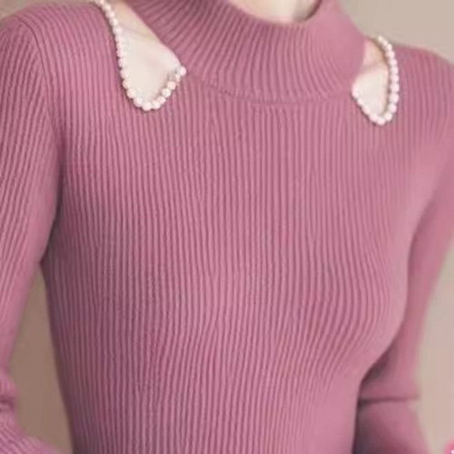 여성 가을 겨울 폴라 니트 스웨터 캐주얼 도톰 풀오버 상의 루즈핏 기질 펀칭 하이넥 니트 스웨터 CY