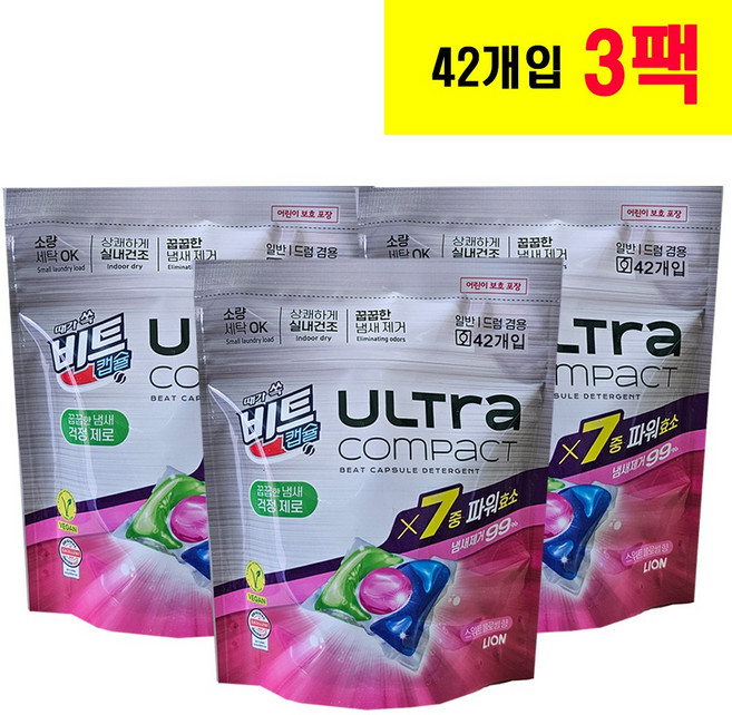 비트 울트라 콤팩트 캡슐세제 일반/드럼겸용 스위트블로썸향, 3개, 42개입