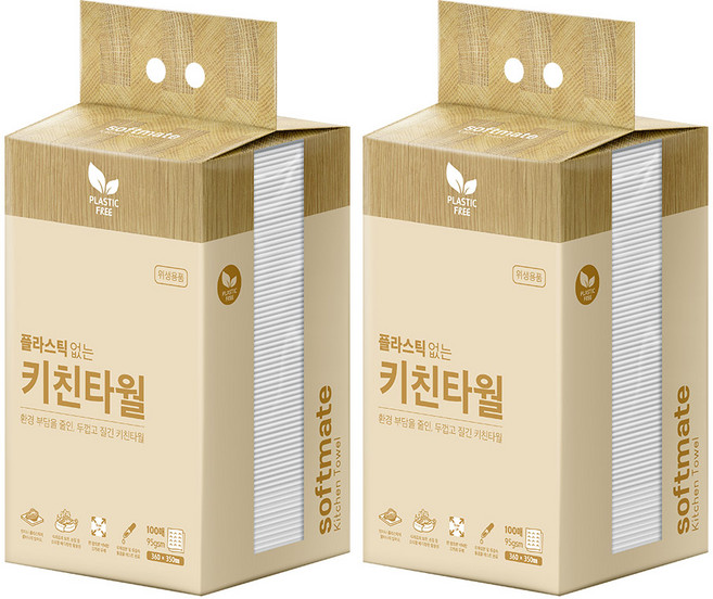 순둥이 소프트메이트 플라스틱 없는 키친타월 100매 2팩 /생분해 빨아쓰는 행주, 2세트