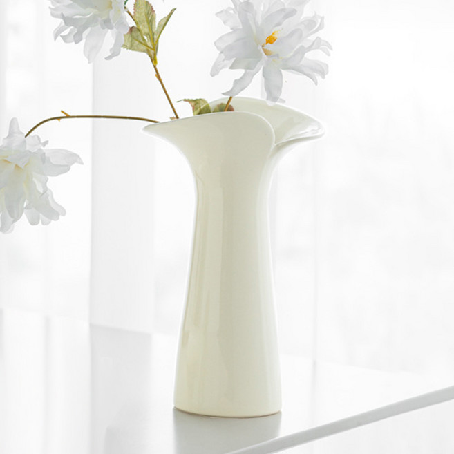 VITALO 메탈 세라믹 화병 모던 오브제 꽃병 블룸 거실 인테리어 소품 집들이 신혼 선물, PGC_크림