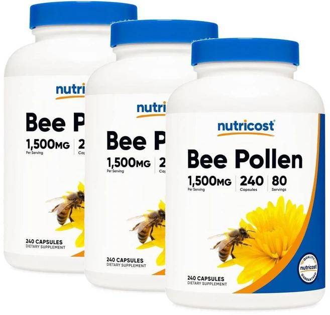 뉴트리코스트 벌화분 비폴렌 1500mg 캡슐 Nutricost Bee Pollen, 3개, 240정 - 쿠팡