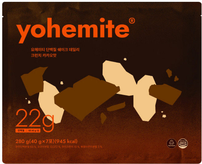 요헤미티 단백질 쉐이크 크런치 카카오맛, 7개, 40g