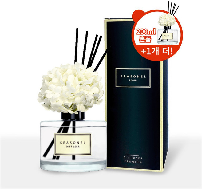 (1+1 이벤트)시즈넬 플라워 디퓨저 미니 수국 화이트 200ml, 2개, 바나나향