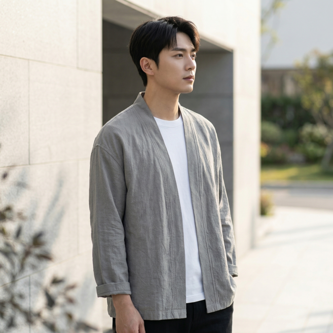 디한스 남성 심플 디자인 린넨 마 가디건