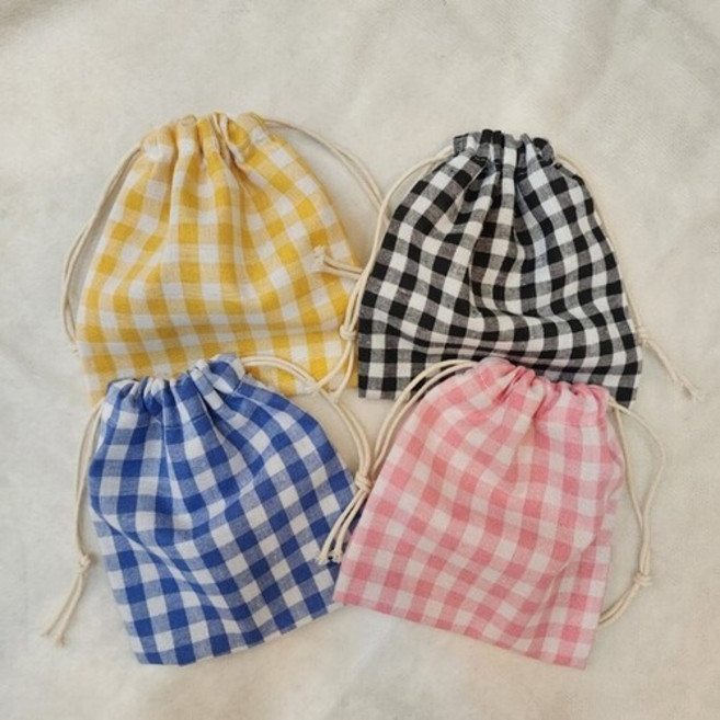 체크 면 복주머니 수납 조리개 코튼 생리대 파우치