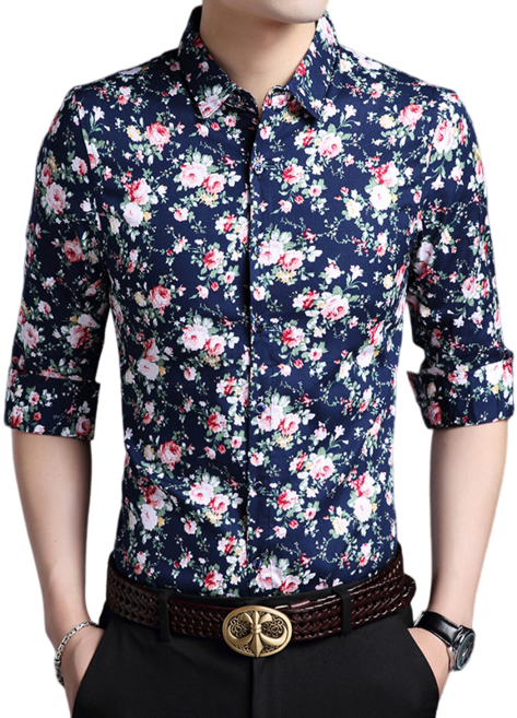 남자 댄스복 긴팔 잔꽃 면 셔츠 남자 패션 프린트 남자 셔츠 aS6666