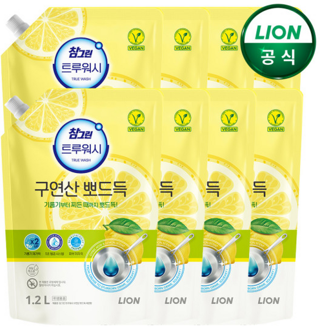 구연산레몬 주방세제 리필, 1.2L, 8개