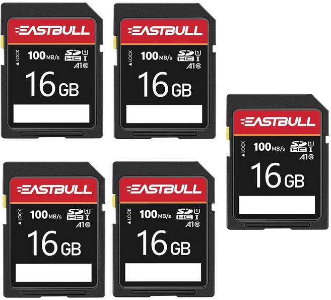 이스트불 5팩 SD 카드 2GB 클래스 6 U1 V30 SDHC 메모리 카메라 풀 HD 비디오 미니 케이스 5개, SD 16GB U1 5Units