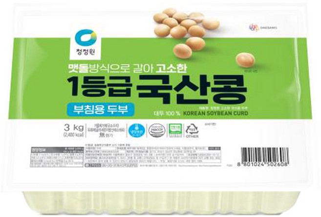 청정원 국산콩 부침용 두부, 1개, 3kg
