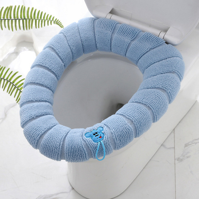 MEIISEO가정용 귀여운 변기커버 극세사 보온 쿠션 패드, 핸들 블루, 1개