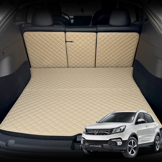 코란도C 전용 컨셉토 가죽 퀼팅 등커버 트렁크매트 세트, 블랙+골드스티치