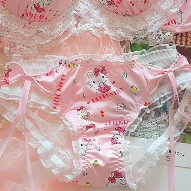 헬로 키티 핑크 레이스 브라 팬티 세트 브래지어 브래이지어 귀여운