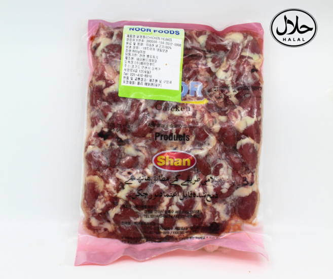 Halal Slaughtered Chicken Heart Noor Korea 할랄 치킨 닭염통 심장 누르 국내산, 1개, 800g