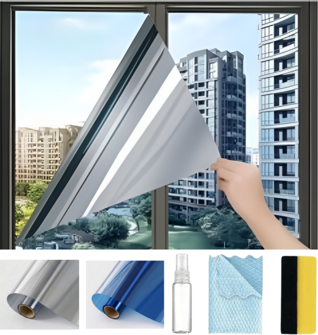 닉스리빙 사생활보호 단열필름 자외선차단 썬팅 베란다 창문 시트지, 세라믹 실버
