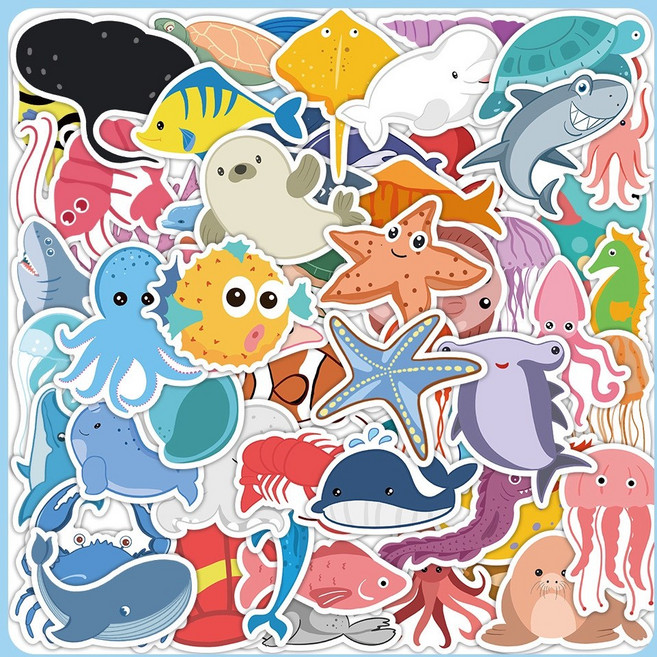 캐리어스티커 해양동물 물고기 바다 폰꾸 다꾸 감성꾸미기, 스티커-B(60매)