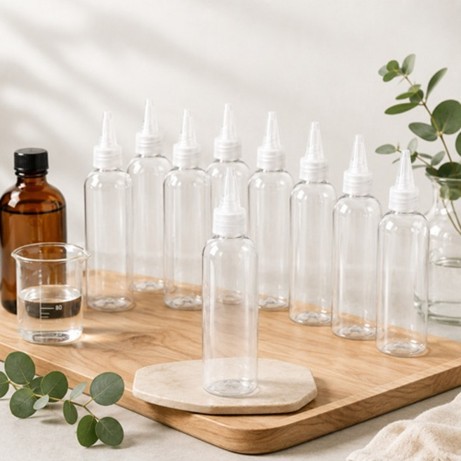 100ml 투명 뾰족 반투명 캡 10개 플라스틱 공병, 1세트