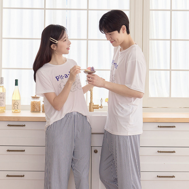 투위 여름 반팔 실키 이너쿨링 패밀리 가족잠옷 커플 이지웨어 아동 주니어 파자마