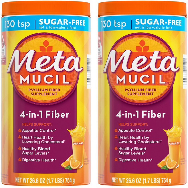 메타무실 4-In-1 멀티헬스 실리엄 허스크 데일리 파이버 무설탕 오렌지 스무스, 2개