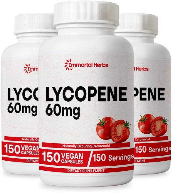 Immortal Herbs 항산화 건강 리코펜 토마토 추출물 60mg 이중 농도 한 보충제, 3개, 150정