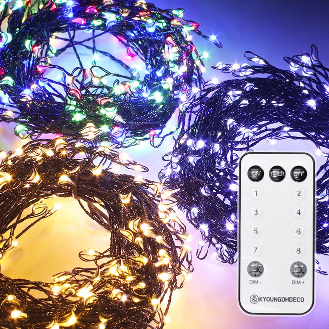 리모컨 LED 지네전구 1000구 세트 30m 크리스마스 트리전구 와이어 조명, 검정선-전구색, 1개
