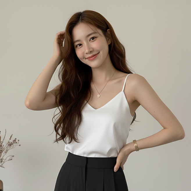 데일로엔 여성 새틴 이너 끈 민소매 나시 티셔츠