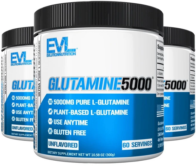 EVLUTIONNUTRITION 울트라 퓨어 글루타민 5000mg 언플레이버드, 3개, 300g - 쿠팡