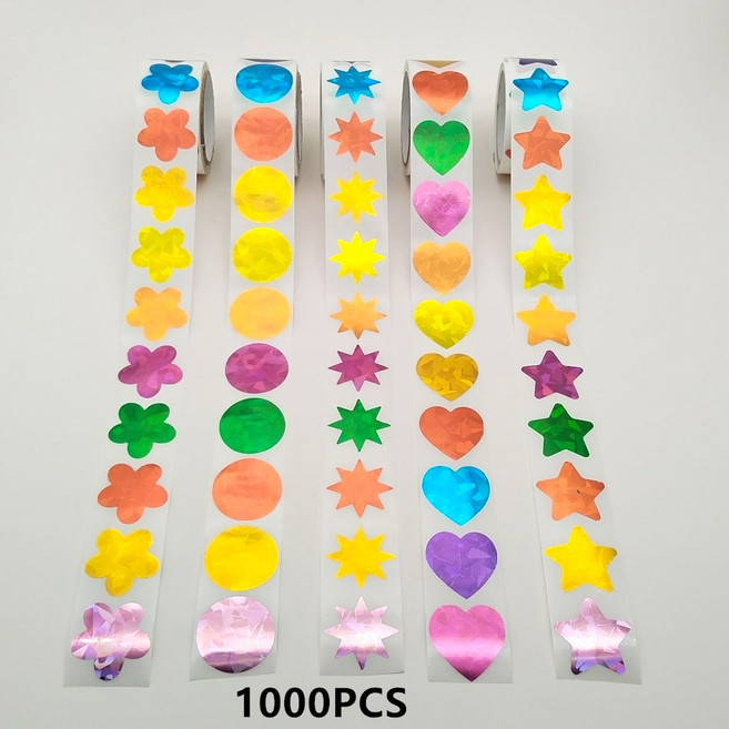 학교 재물운 하트 스티커 홀로그램 혼합색상1000매 5롤 1세트