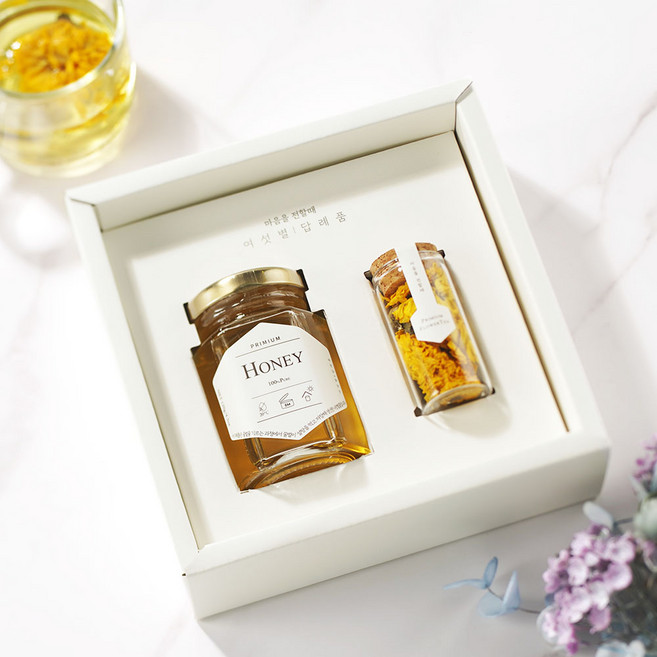 여섯별 제주 메리골드 꿀꽃차 답례품 선물세트, 1세트, 오렌지 육각문양