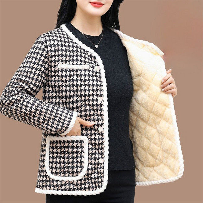 Vezri 여성 겨울 따뜻한 양털 안감 자켓 클래식 체크무늬 디자인