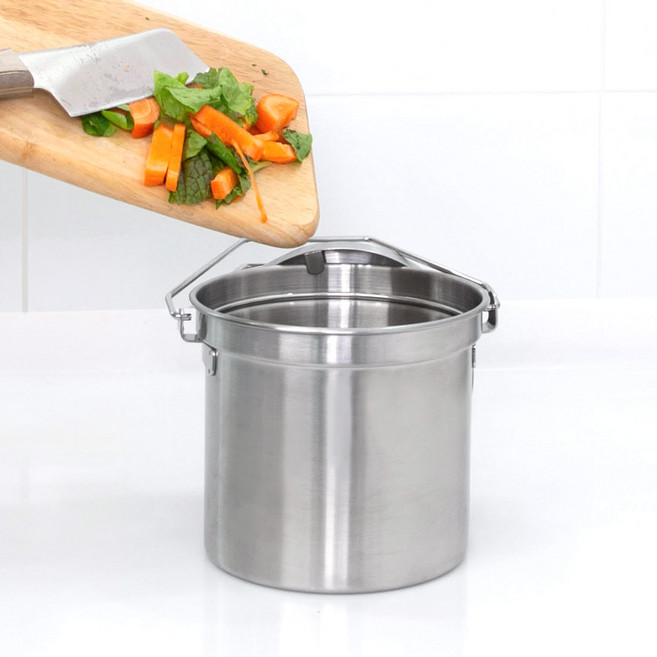 스토피아 국내생산 프라임 올스텐 304 가정용 주방 음식물 쓰레기통 2L 1개, 포스코 304 스텐 음식물쓰레기통 2L, 1개입