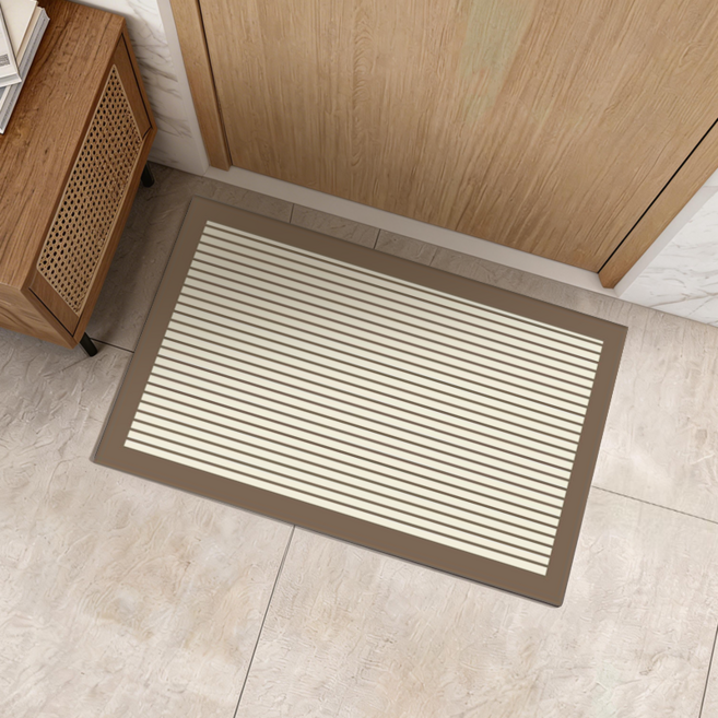 SoftDiary 욕실 규조토 발매트 테두리 스트라이프 화장실 앞 발매트 대형, 커피브라운, 1개