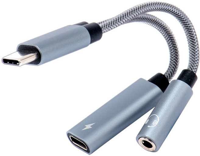 알파믹 C타입 마이크 이어폰 고속 충전 듀얼 젠더 3.5mm 연결 잭, 그레이