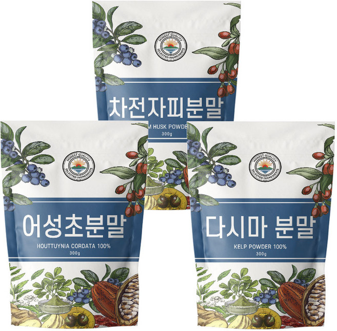 해나식품 다시마분말300g+차전자피분말300g+어성초분말300g, 900g, 1세트, 모음세트
